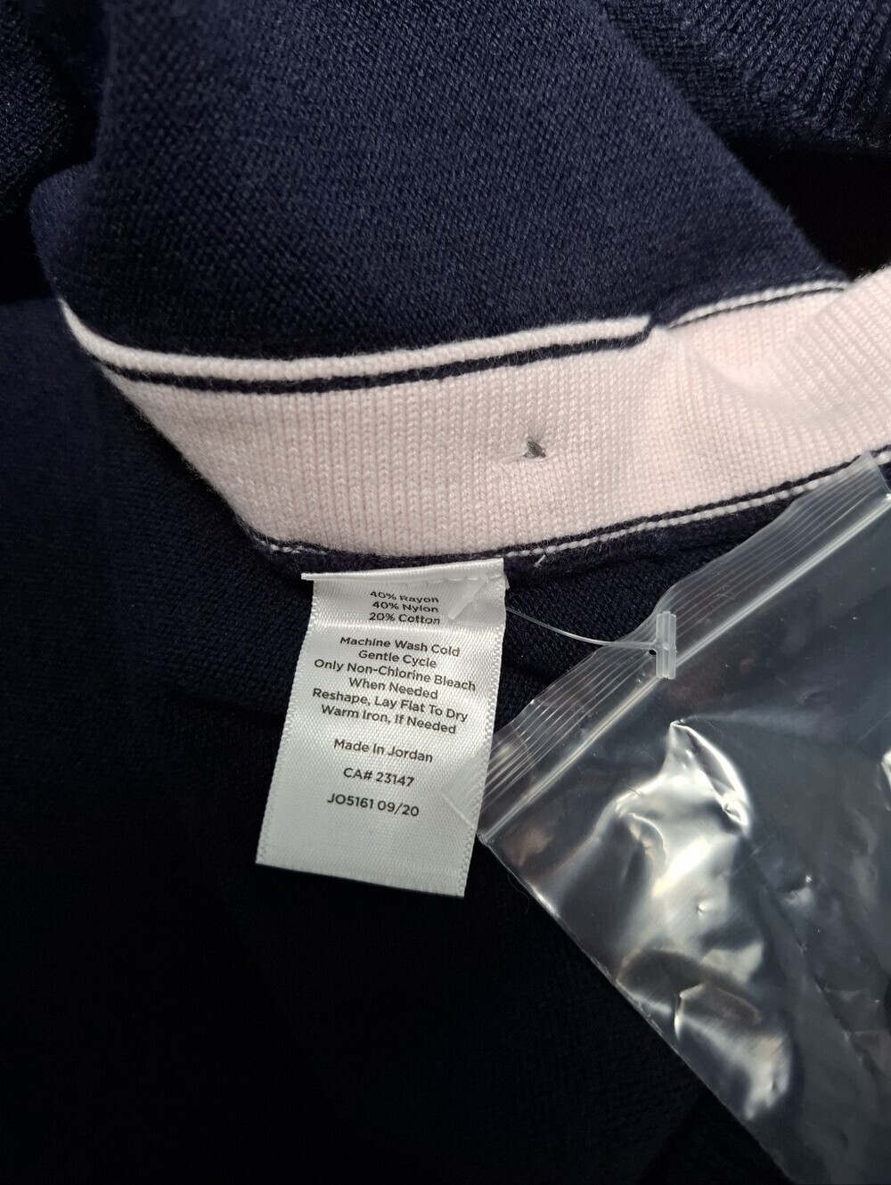 TALBOTS Womens Plus 3X Sweater Knit Navy Blue Striped Side Buttons Pink Trim - Picture 11 of 11